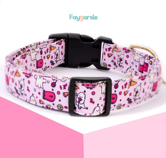 Purple Halloween Dog Collar Ghost Pattern Collar for Dogs L
