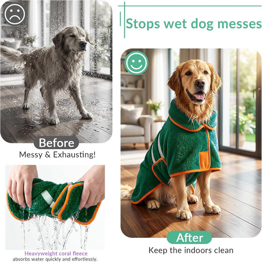 Dog Bathrobe, Super Absorbent for Small to Large Dogs, Green S