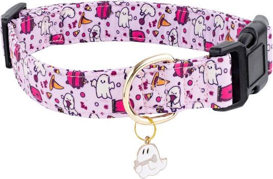 Purple Halloween Dog Collar Ghost Pattern Collar for Dogs L